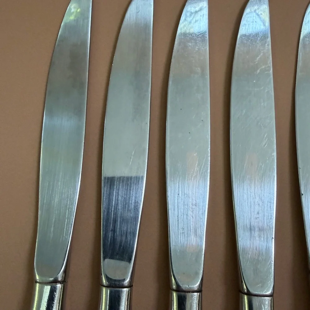 Oneida Act 1 Stainless Steel Dinner Knives Glossy Cube Mark Set of 9 Heirloom